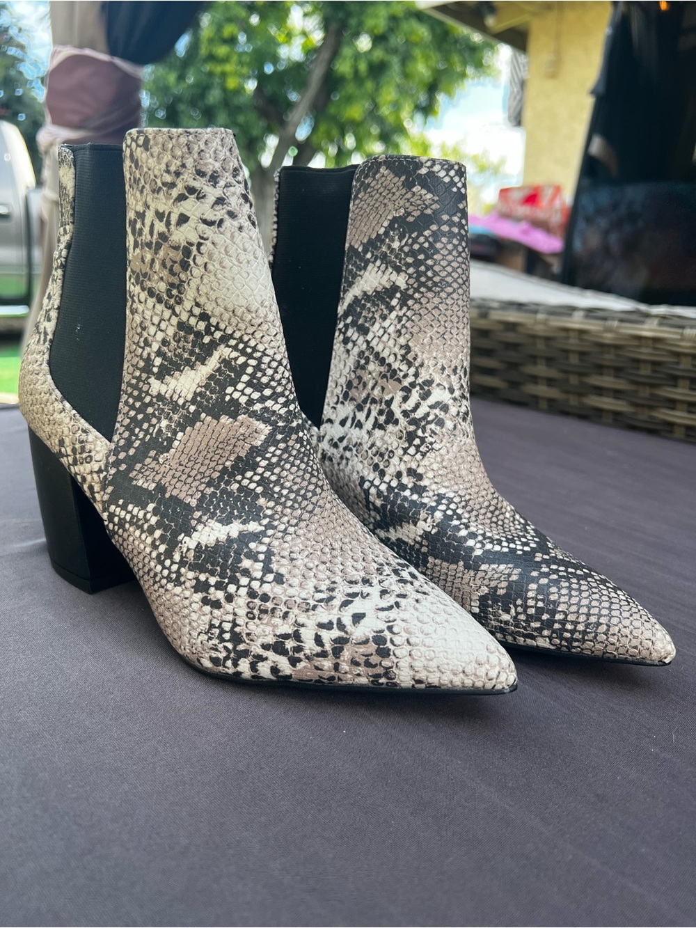 Qupid Black and Cream Snakeskin Ankle Booties size 6